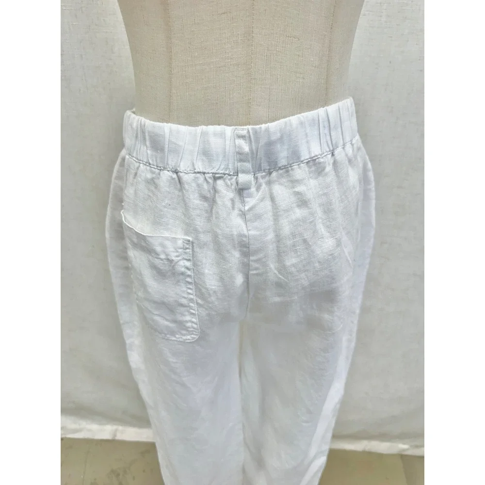 Quince 100% Linen Solid White Elastic Waist Pants Size Small Minimalist‎